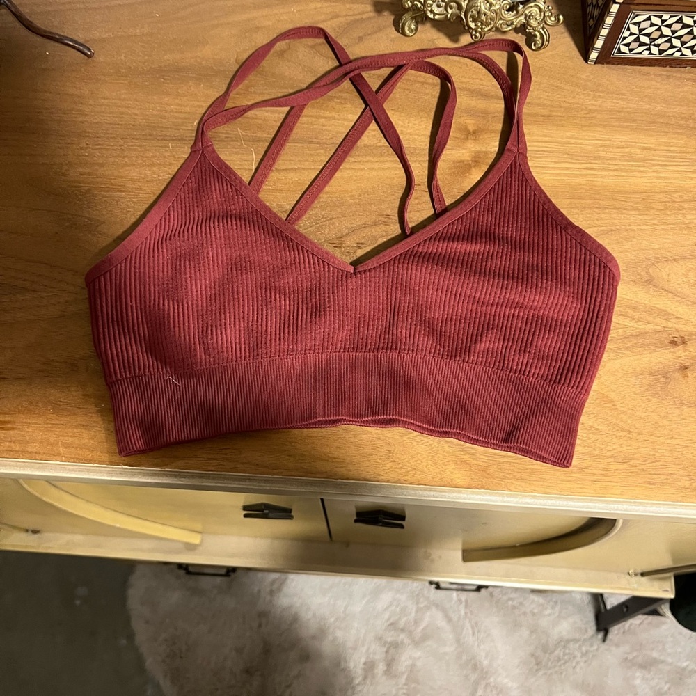 Ribbed Burgundy Strappy Bralette